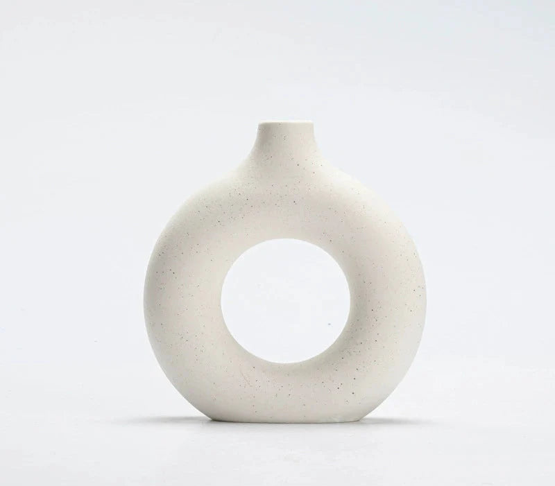 Modern Nordic Circle Ceramic Vase – Minimalist Hollow Sculpture Vessels for Home Decor-5