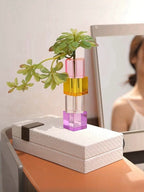 Modern Crystal Cube Bud Vase – Dopamine Rainbow Glass Table Centerpiece-1