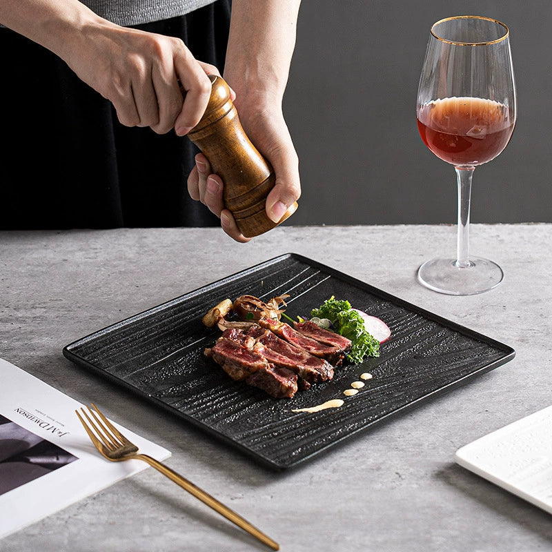 Modern Square Ceramic Dinner Plate｜High-Fired Stone-Texture Ceramic Plate-3