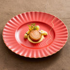 Luxury Red Ceramic Dinner Plate with Golden Veins – Elegant Dining Collection-2