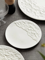 Stone-Texture Contrast Ceramic Plate – Modern Round Dish for Steak or Pasta-3