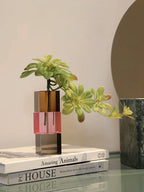 Modern Crystal Cube Bud Vase – Dopamine Rainbow Glass Table Centerpiece-3