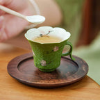 Crane Dance Porcelain Teacup — Celadon Green Floral Rim Teacup with Handle | Gift Set Edition-0