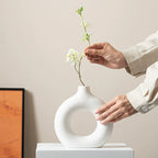 Modern Nordic Circle Ceramic Vase – Minimalist Hollow Sculpture Vessels for Home Decor-0