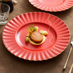 Luxury Red Ceramic Dinner Plate with Golden Veins – Elegant Dining Collection-0