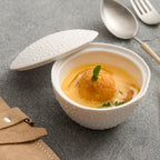 Matte Sea Urchin Texture Ceramic Bowl with Lid – Dessert & Stew Cup-0