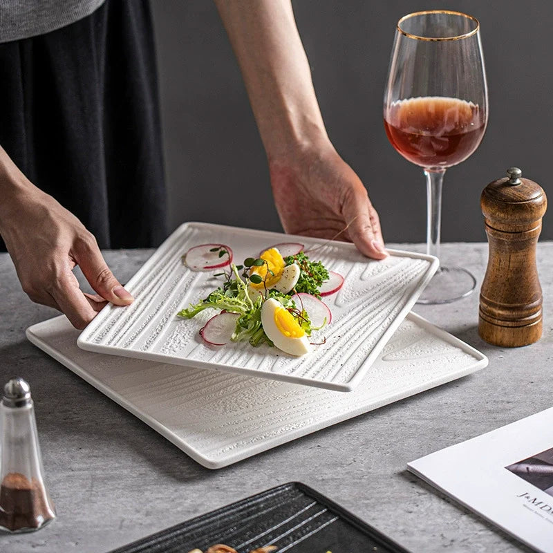 Modern Square Ceramic Dinner Plate｜High-Fired Stone-Texture Ceramic Plate-2