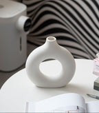Modern Nordic Circle Ceramic Vase – Minimalist Hollow Sculpture Vessels for Home Decor-3