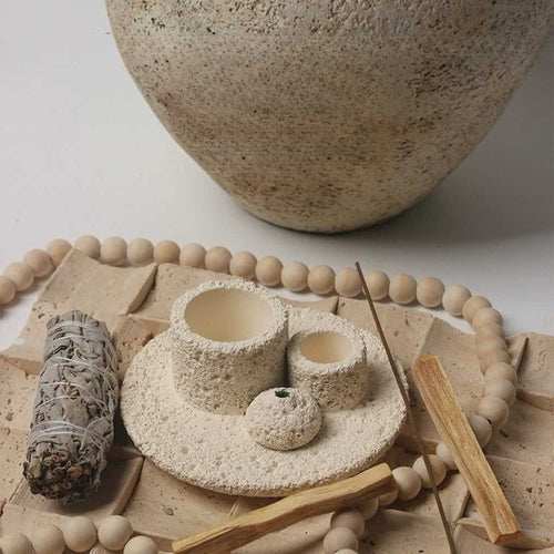 Nordic All-in-One Candle, Sage, Incense & Palo Santo Holder – Rustic Minimalist Burner