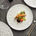 Stone-Texture Contrast Ceramic Plate – Modern Round Dish for Steak or Pasta-1