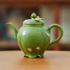 Crane Green Glaze Teapot — Handcrafted Zisha Pot with Enamel Butterfly Lid-2