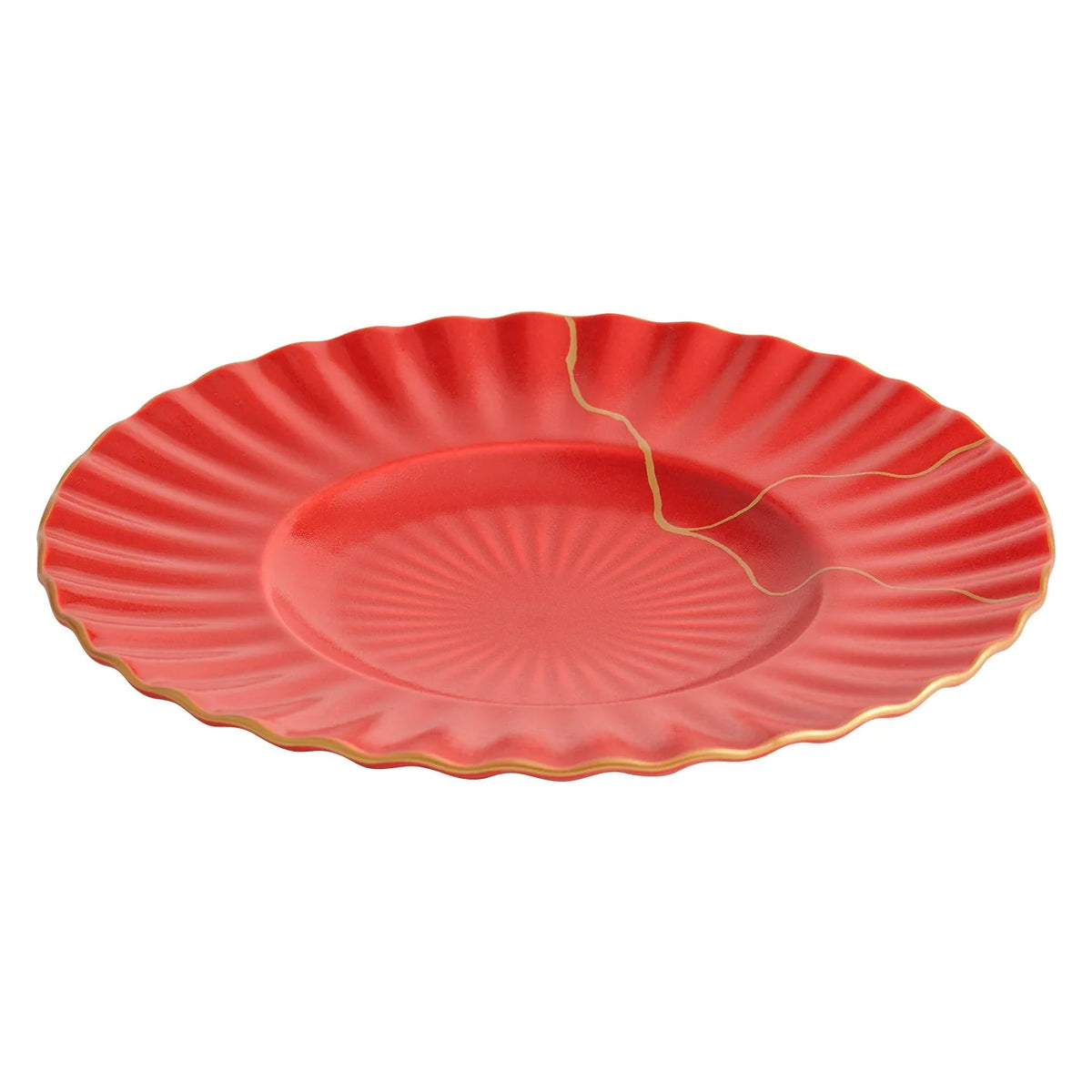 Luxury Red Ceramic Dinner Plate with Golden Veins – Elegant Dining Collection-4