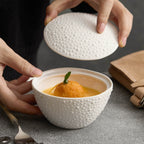 Matte Sea Urchin Texture Ceramic Bowl with Lid – Dessert & Stew Cup-1