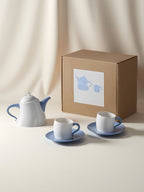 Postmodern Whimsical Wiggle Handle Ceramic Tea Set with Teapot and Mugs-5