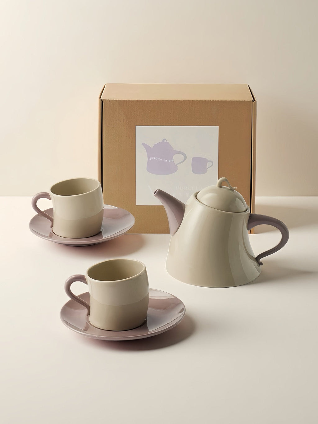 Postmodern Whimsical Wiggle Handle Ceramic Tea Set with Teapot and Mugs-6