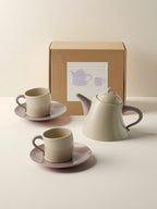 Postmodern Whimsical Wiggle Handle Ceramic Tea Set with Teapot and Mugs-6