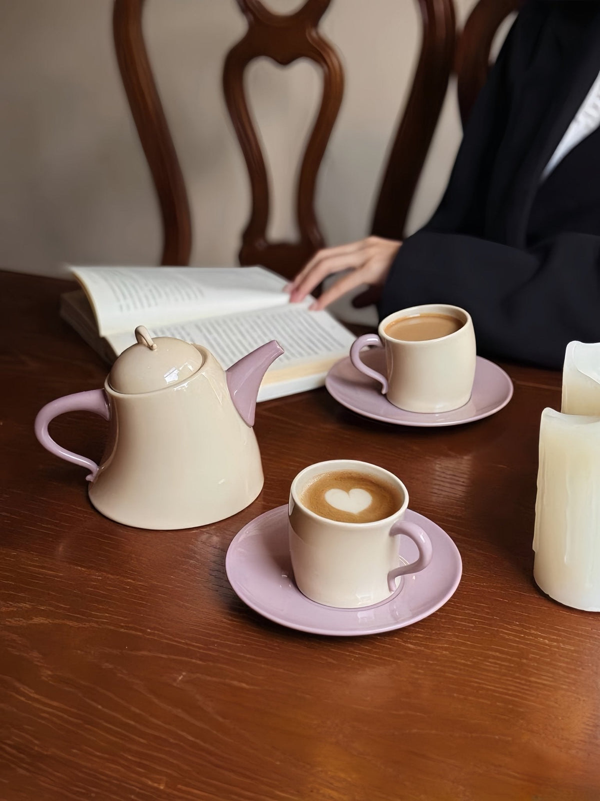 Postmodern Whimsical Wiggle Handle Ceramic Tea Set with Teapot and Mugs-1